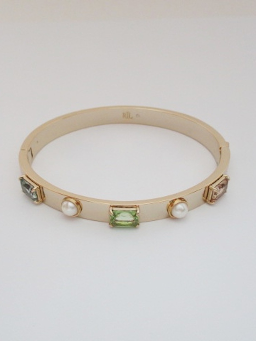 RALPH LAUREN - Gold-Tone Freshwater Pearl & Mixed Color Stone Bangle Bracelet